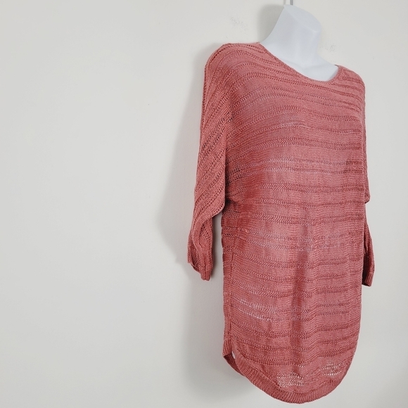 Tahari 100% Linen Terra Cota open Knit Sweater - Picture 2 of 5